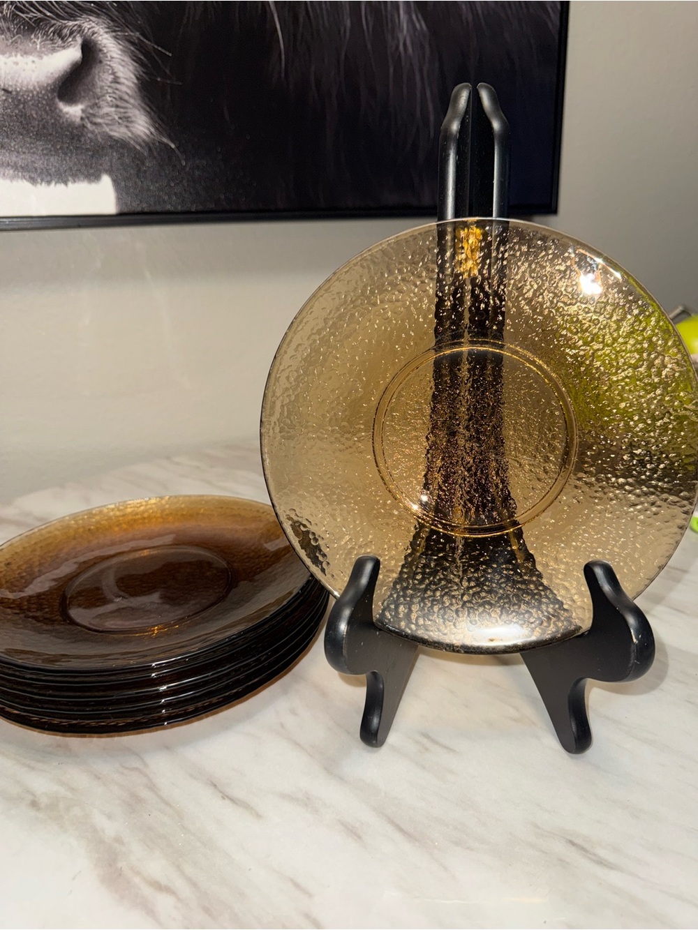 Amber Textured Glass Salad Plates 8" Round All Occasions set of 8